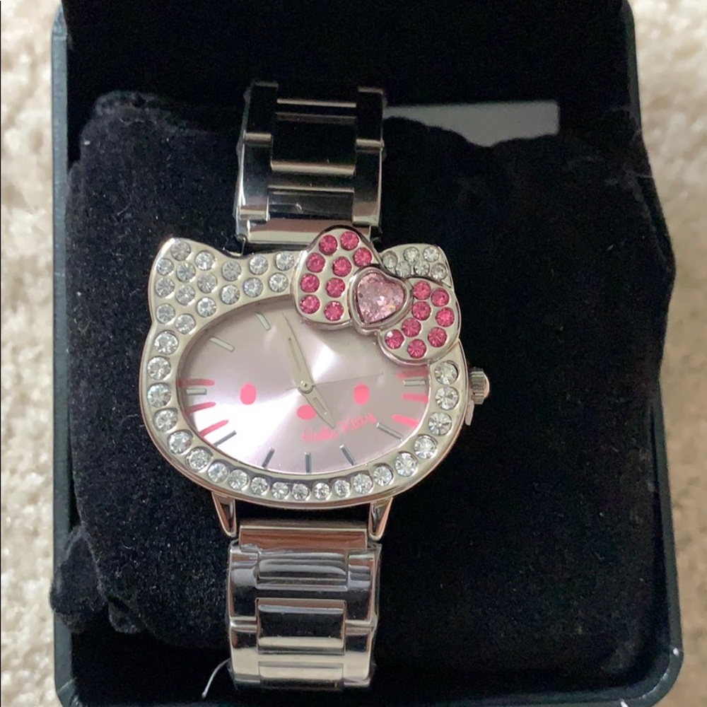 Hello Kitty Silver Rhinestone Head Shape Watch